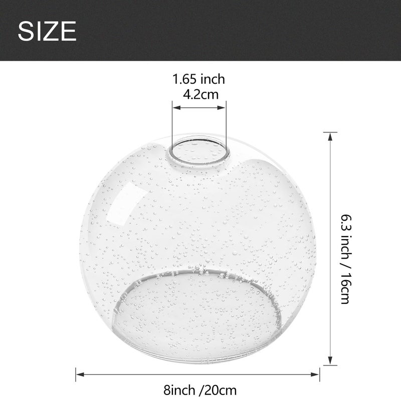 BinoBro Fixture Replacement Globe Shade with 1.65 Inch Fitter, 8 Inch Diameter, E26 Base 1-5/8 Inch Fitter, Glass Lampshade Cover for Pendant Wall Sconce Chandelier Vanity Light (Seeded Clear) - Image 3